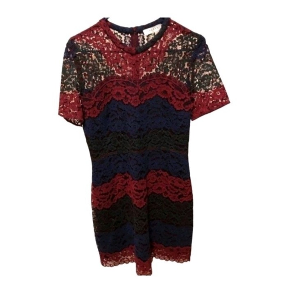 Sandro Paris Women's 2 Rodney Guipure Lace Colorblock Dress Short Sleeve Mini